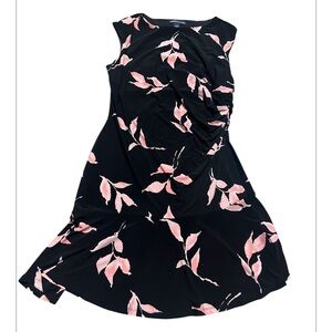 American living Sleeveless Black Dress with Pink Leaf Print